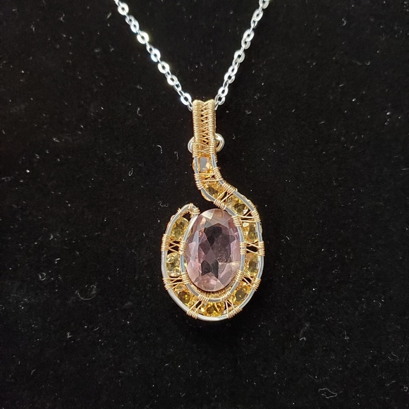 "Ametrine Wish" Handmade Amethyst and Citrine Sterling Silver Necklace - Picture 2 of 5